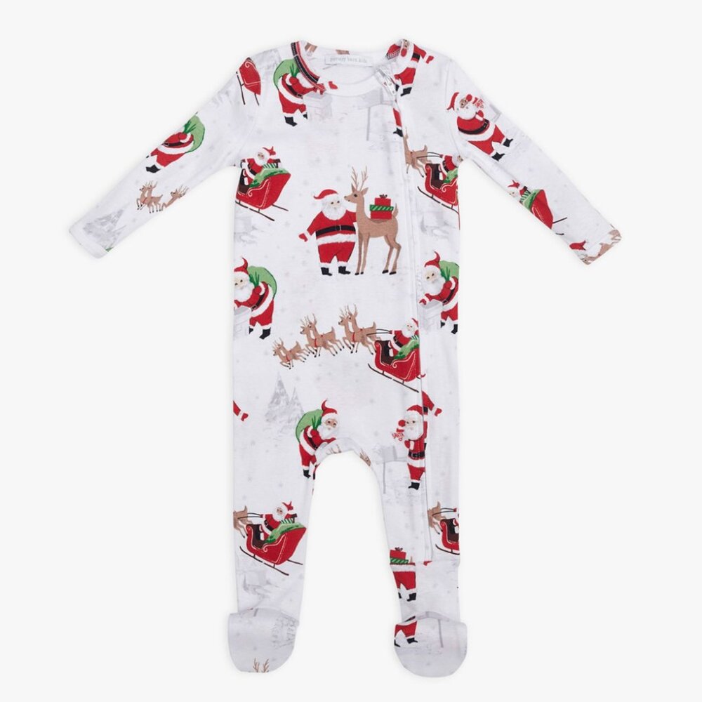 Pottery Barn Organic Heritage Santa Nursery Pajama White/black 9-12 Months
